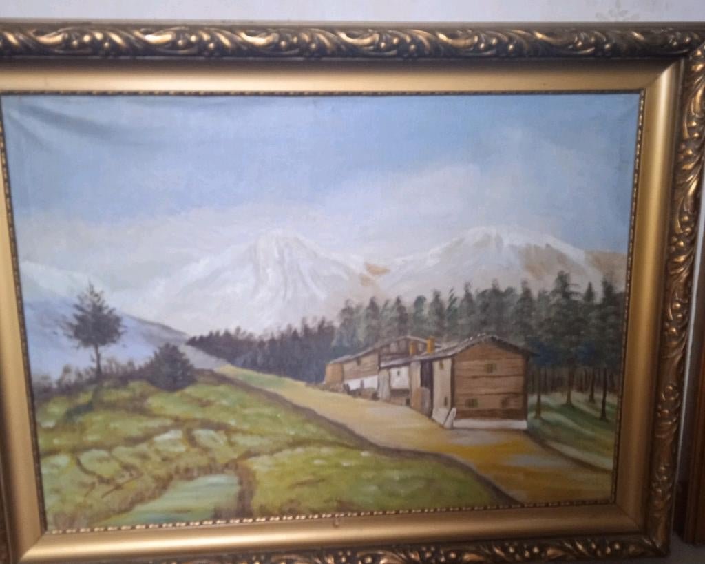 Klassiek echt schilderij, berglanschap, 83x64, incl. kader, Ophalen