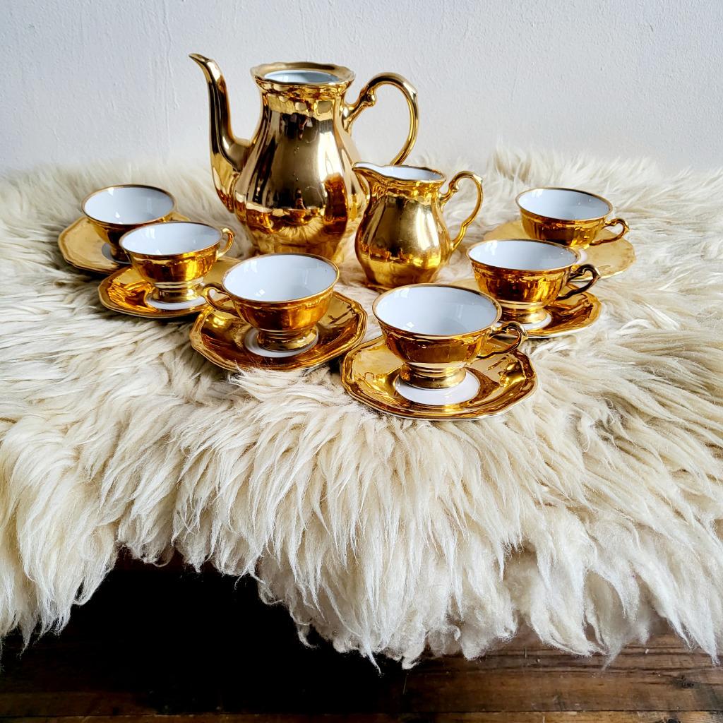 Vintage Bavaria Gouden thee koffie set 14 stuks, Enlèvement ou Envoi, Utilisé, Porcelaine, Service complet