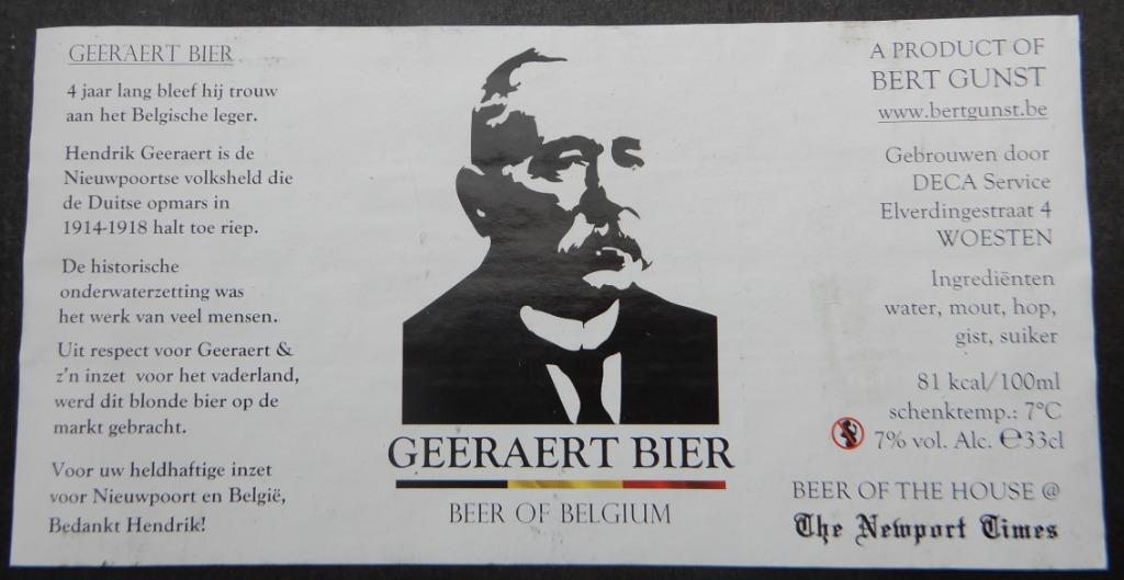 Étiquette de bière Geeraert Bier Bras. DECA Service (11a1), Collections, Marques de bière, Utilisé, Envoi