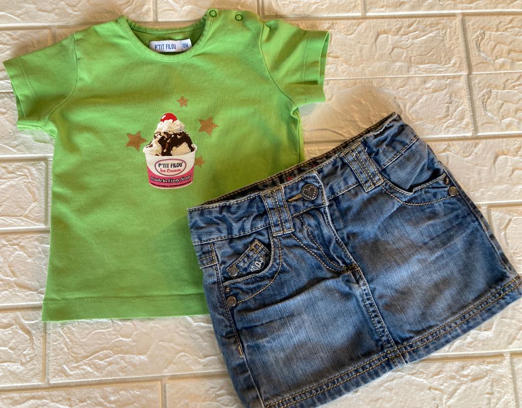 Ensemble pour fille « jupe en jean + t-shirt » Filou & Frien, Enlèvement ou Envoi, Ensemble, P'tit Filou, Comme neuf