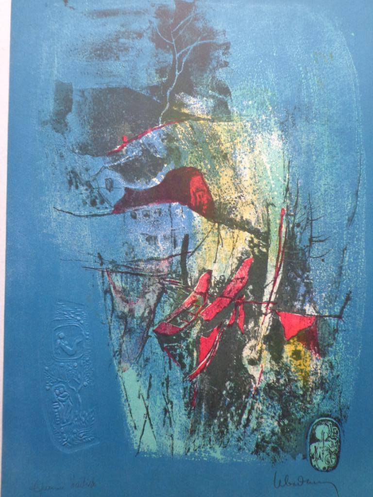 grote kleurrijke litho Lebadang abstracte compositie, Ophalen