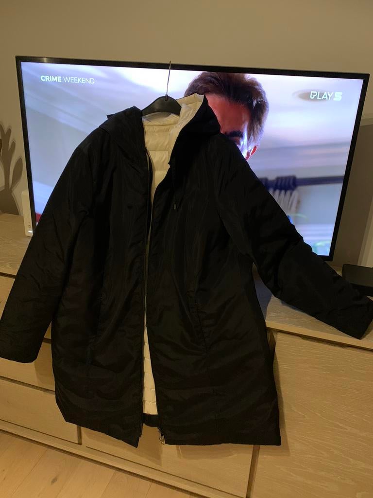 Zwart-Wit trenchcoat, Kleding | Dames, Jassen | Winter, Ophalen, Zo goed als nieuw, Maat 46/48 (XL) of groter, Wit