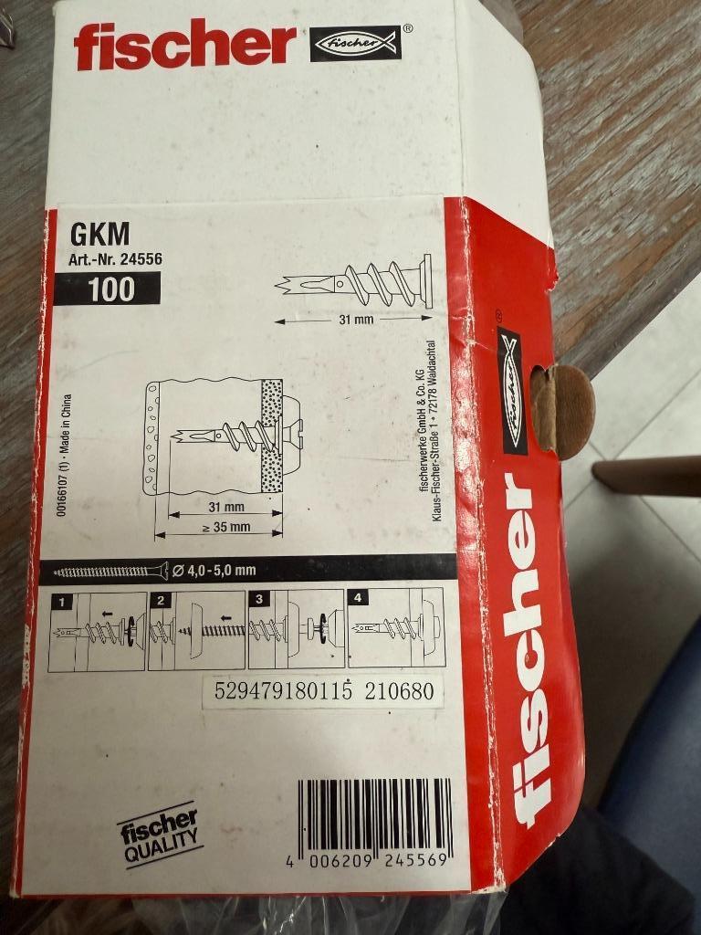 Fischer metalen gipsplaatbevestigingen, GKM, 4,0-5,0 mm, Doe-het-zelf en Bouw, Gereedschapskisten, Nieuw, Ophalen