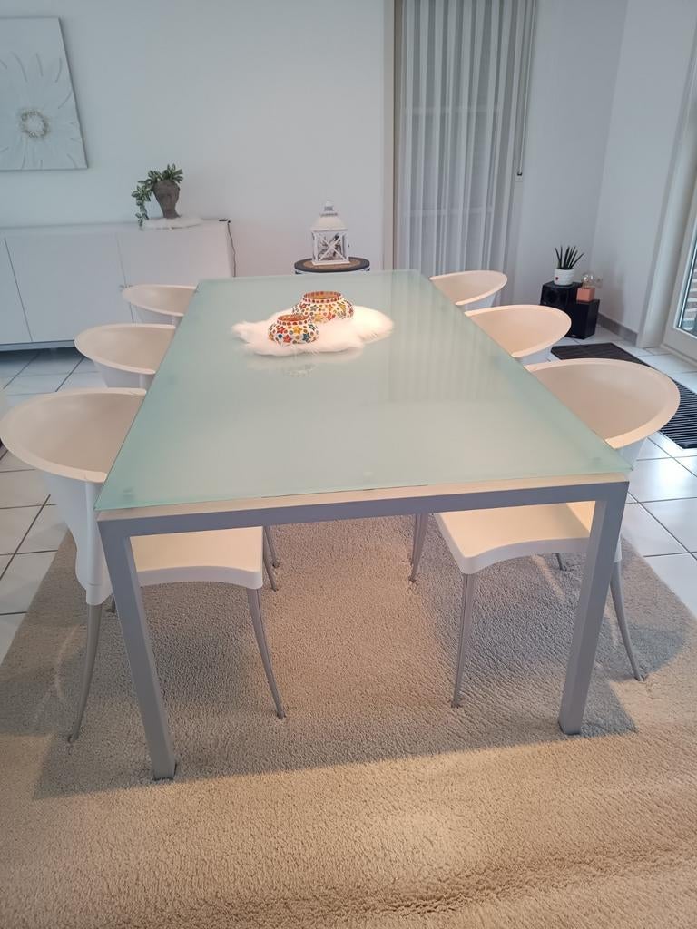 Moderne tafel met 6 stoelen, Huis en Inrichting, Tafels | Eettafels, Metaal, Ophalen
