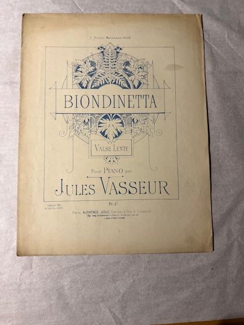 Jules VASSEUR – Biondinetta, Valse lente – voor piano (1897), Gebruikt, Klassiek, Ophalen of Verzenden, Artiest of Componist