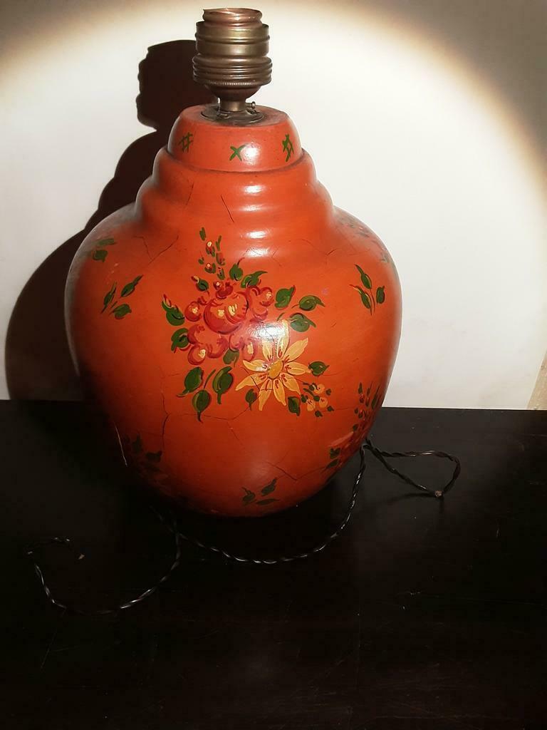 Ancien pied de lampe boule en bois années 40 signé, Enlèvement ou Envoi