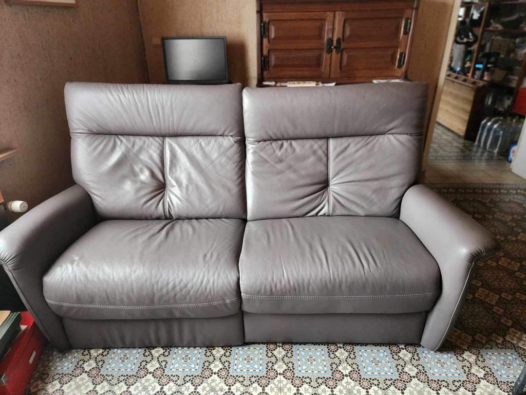 Canapé avec 1 relax électrique en cuir, Maison & Meubles, Enlèvement, Comme neuf, Cuir