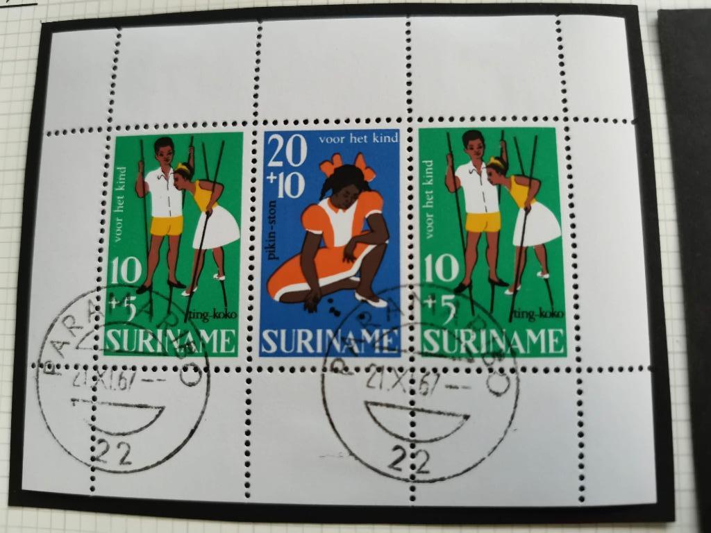 Suriname 1967 - kinderzegels velletje, Ophalen of Verzenden, Gestempeld