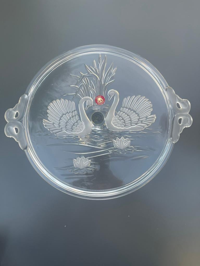 Waltherglas glazen taartschaal met zwanen, Ophalen, Gebruikt, Overige stijlen, Glas