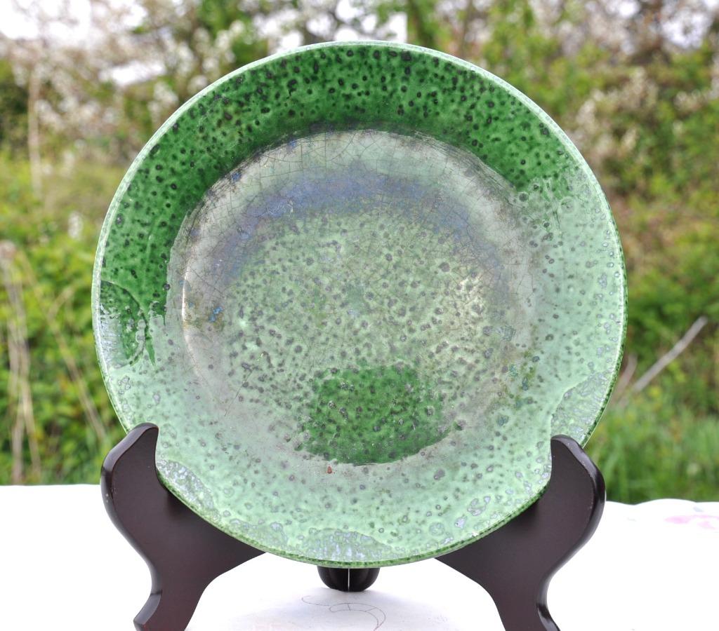 assiette plate vert moucheté noir vallauris, Ophalen of Verzenden