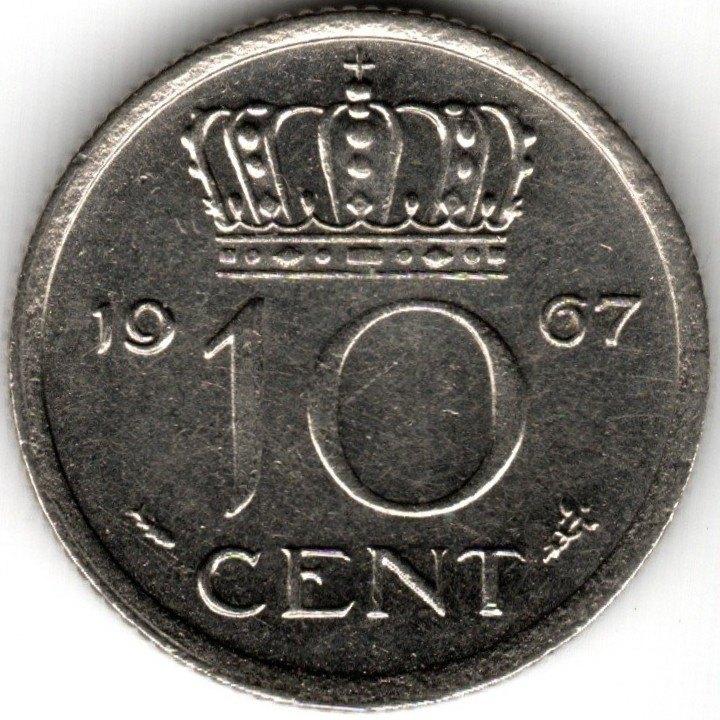 Nederland : 10 Cent 1967  KM#182  Ref 16373, Ophalen of Verzenden, Koningin Juliana, 10 cent, Losse munt