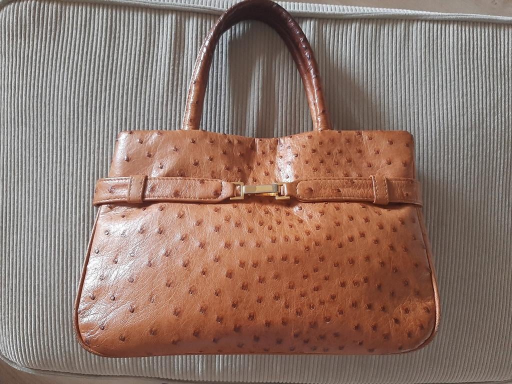 Vintage,  sac à main en cuir d'autruche, Enlèvement ou Envoi, Utilisé, Sac à main