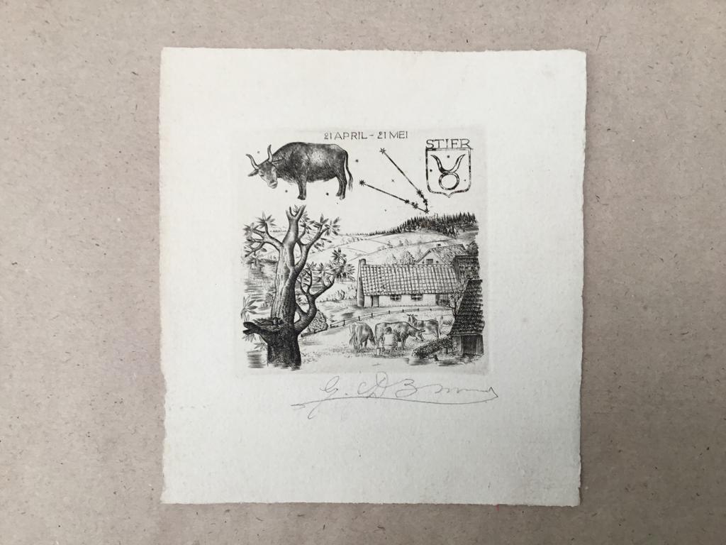 Gravure Taureau Gustaaf De Bruyne signée, Enlèvement ou Envoi, Eau-forte, Signé