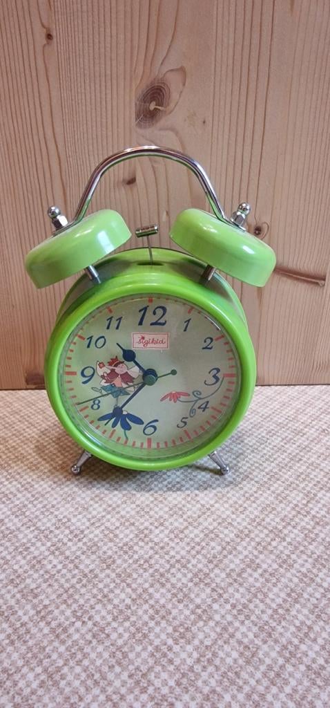 Vintage Sigikid Kinderwekker– Groen met Bloemenprint, Elektronische apparatuur, Ophalen of Verzenden, Gebruikt, Analoog