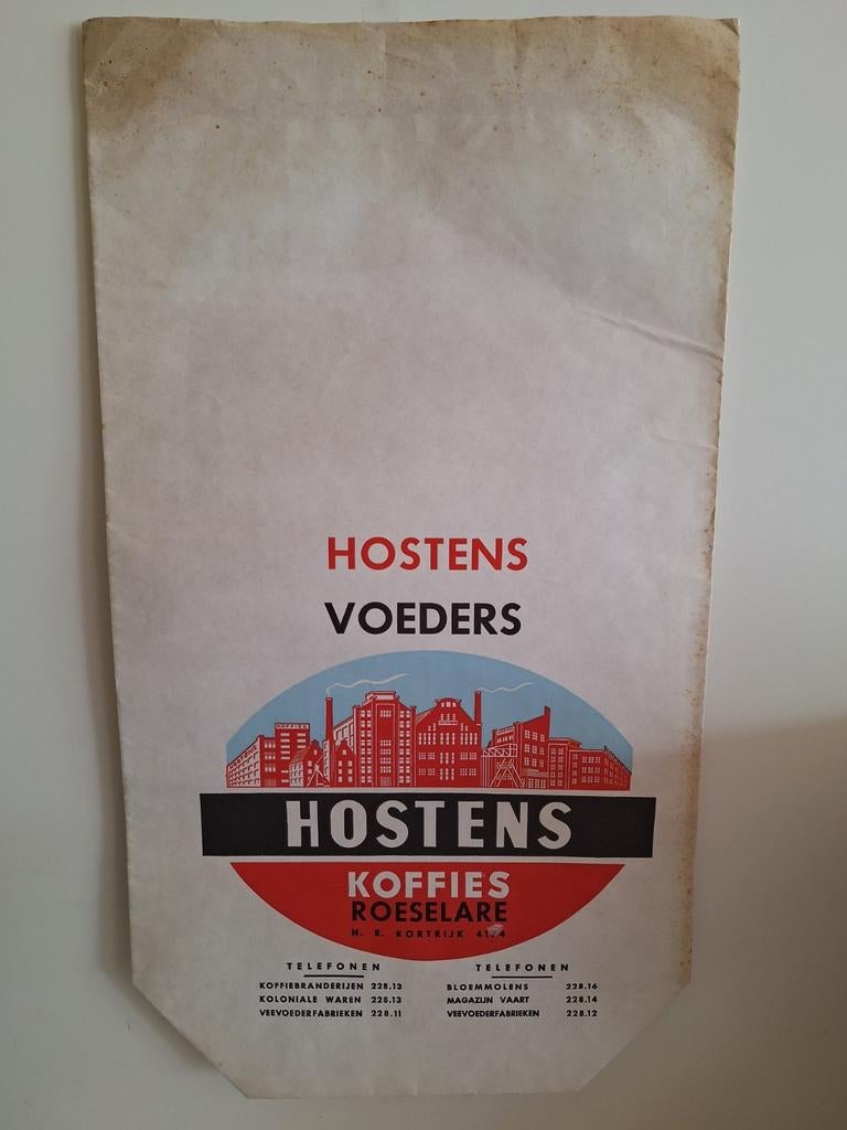 Oude stevige grote papieren zak koffies Hostens Roeselare, Verzamelen, Ophalen of Verzenden, Zo goed als nieuw
