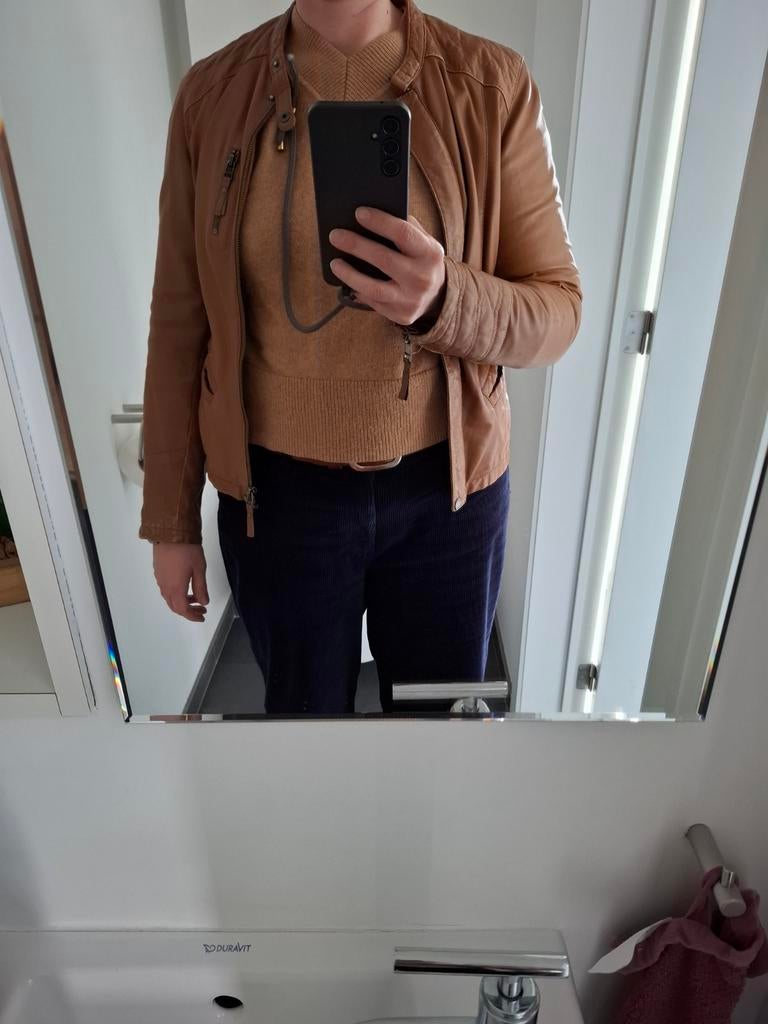 Lederen jas in cognac, Ophalen, Bruin, Maat 46/48 (XL) of groter, Oakwood