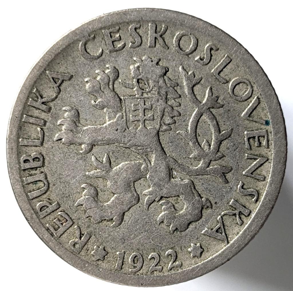Monnaie Tchécoslovaquie : 1 couronne 1922, Timbres & Monnaies, Enlèvement ou Envoi, Autres pays, Monnaie en vrac