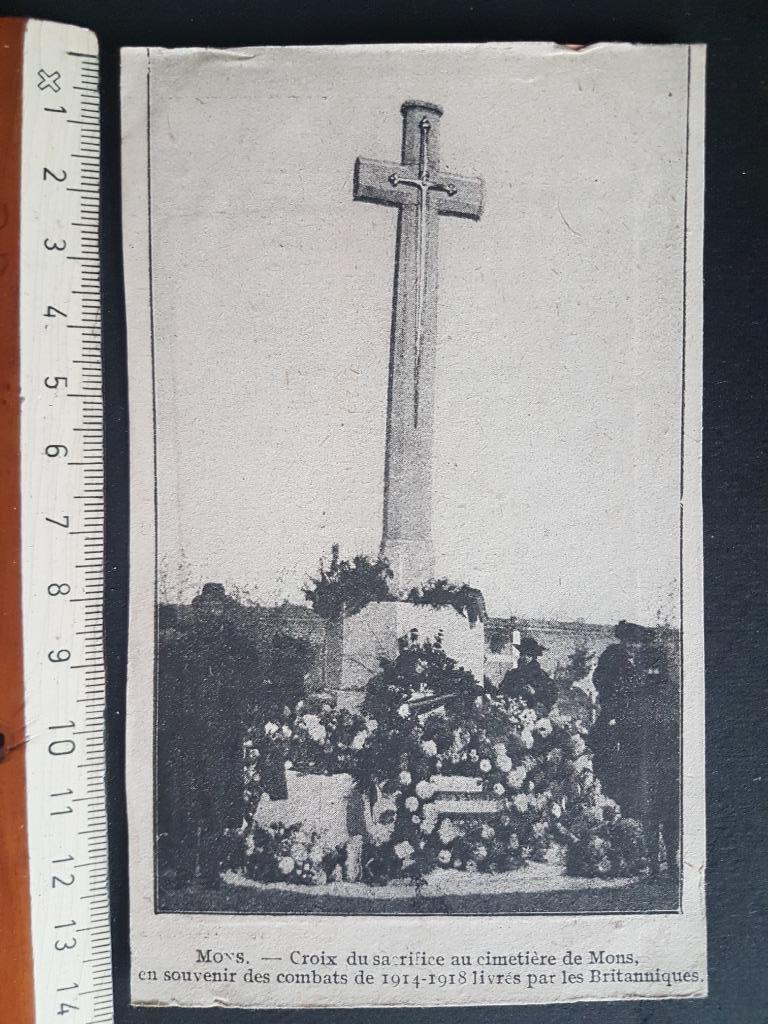 Coupure : Cimetière de Mons Croix 1914 Guerre, Envoi, Armée de terre, Photo ou Poster