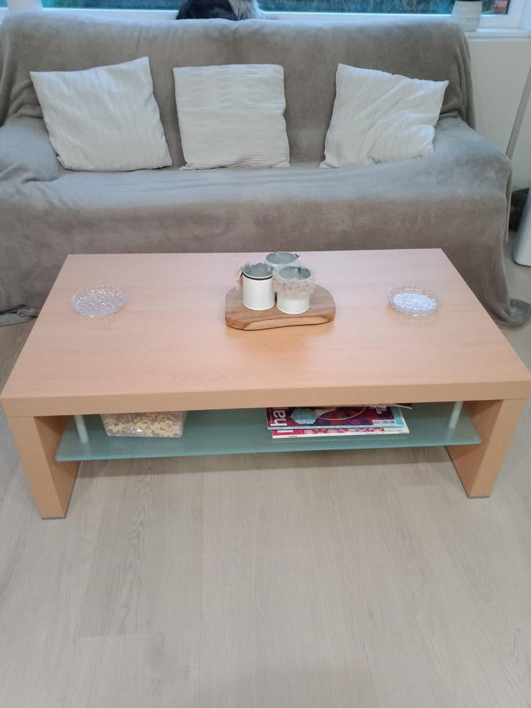 Salontafel met legger in glas, Huis en Inrichting, Ophalen, 100 tot 150 cm, 50 tot 100 cm, Zo goed als nieuw