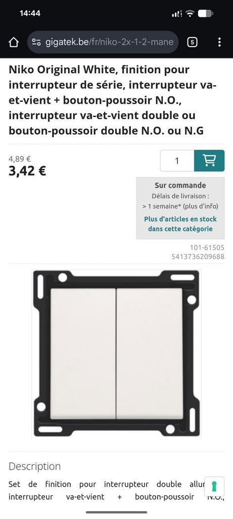 19x Niko interrupteur double bouton poussoir white, Enlèvement, Comme neuf