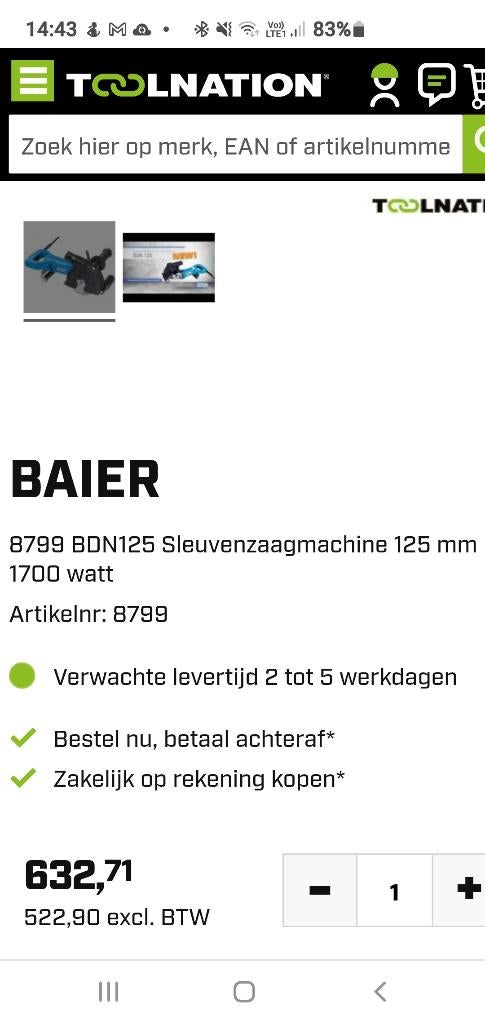 Baier BDN 125 Sleuvenzaagmachine nieuwprijs is 632 euro, Ophalen, Nieuw, 1000 watt of meer, Overige typen