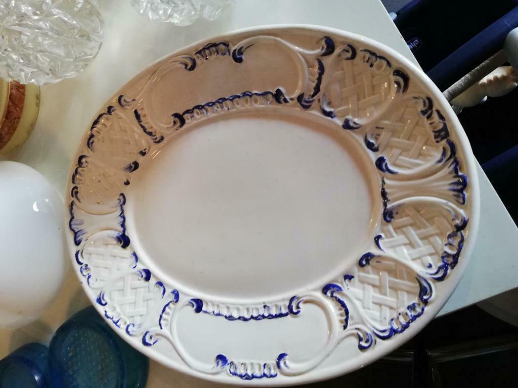 oude antieke schotel wit met blauw gevlamd, Antiquités & Art, Enlèvement