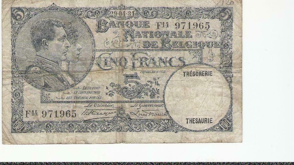 billet belge 5 franc, Ophalen of Verzenden, België, Overige waardes