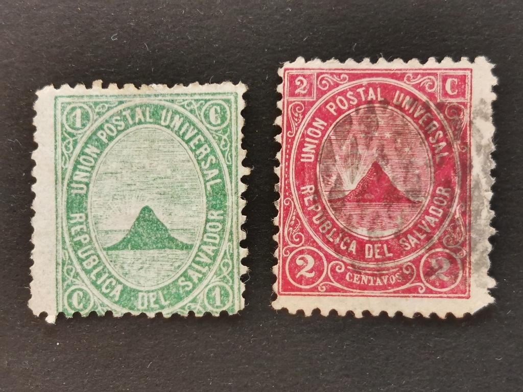 El Salvador 1879 - vulkaan, Ophalen of Verzenden, Gestempeld, Midden-Amerika