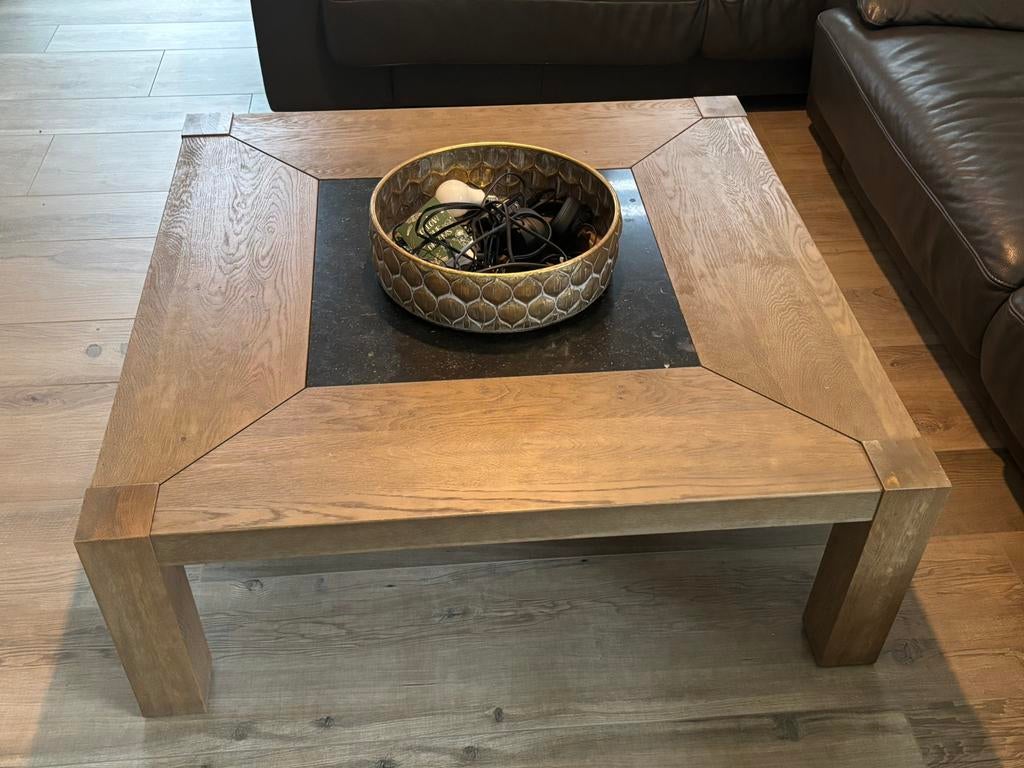 Eiken salontafel 105 x 105, Ophalen, Gebruikt, Minder dan 50 cm, 100 tot 150 cm