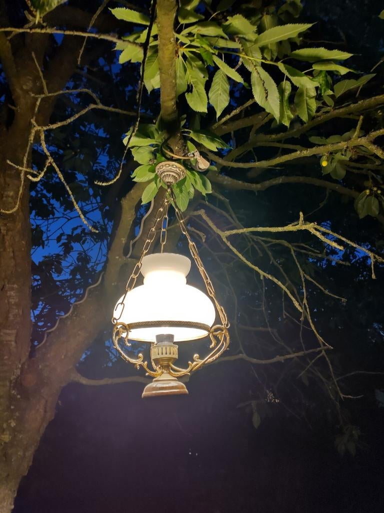 Lampe suspendue vintage en cuivre avec dôme en verre opale b, Enlèvement
