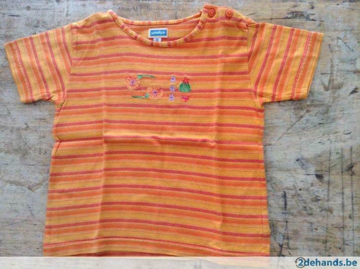 T. Shirtje 'Marèse' meisjes 2 jaar (mt 86) oranje gestreept, Kinderen en Baby's, Ophalen of Verzenden, Gebruikt, Meisje