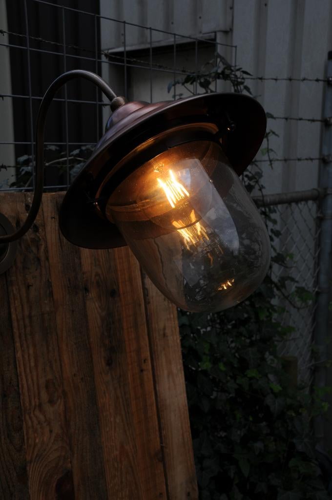 Retro wandlamp, van koper+ messing en glas., Ophalen of Verzenden