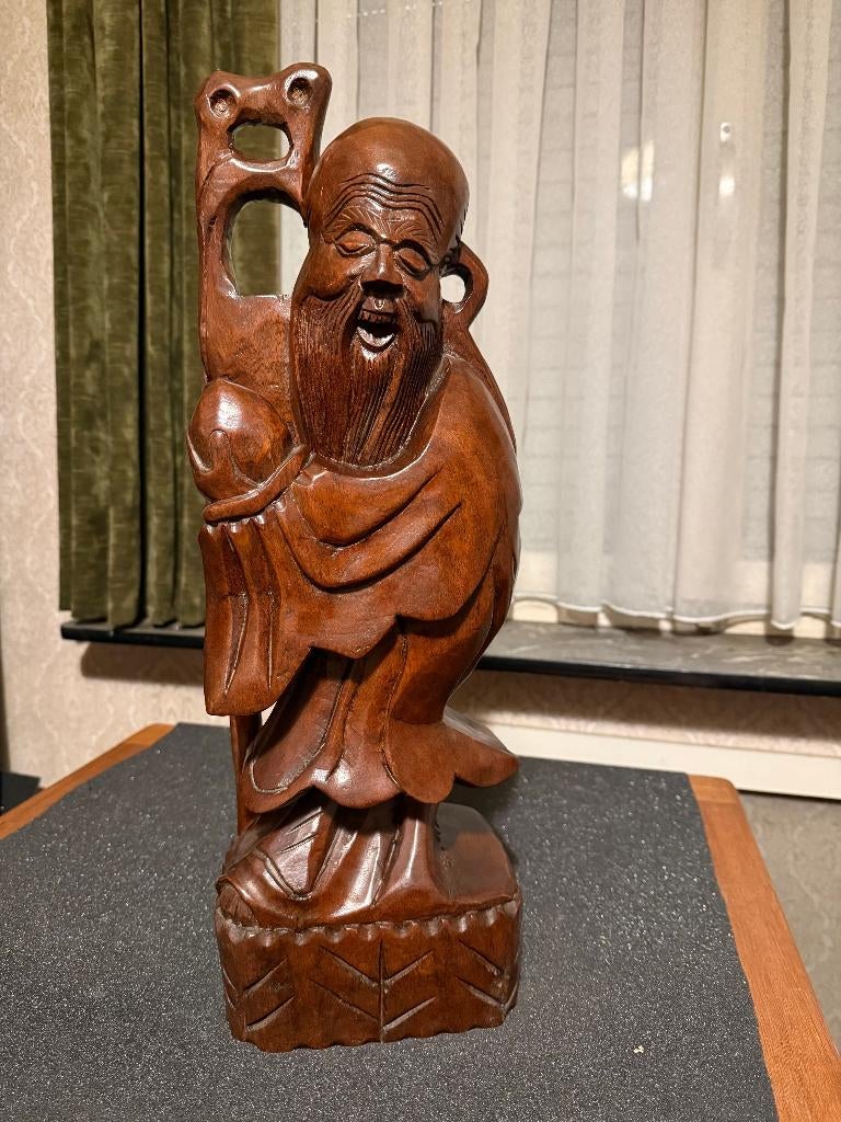 Chinees handgesneden Shou Lao beeld uit hardhout (54cm), Enlèvement ou Envoi