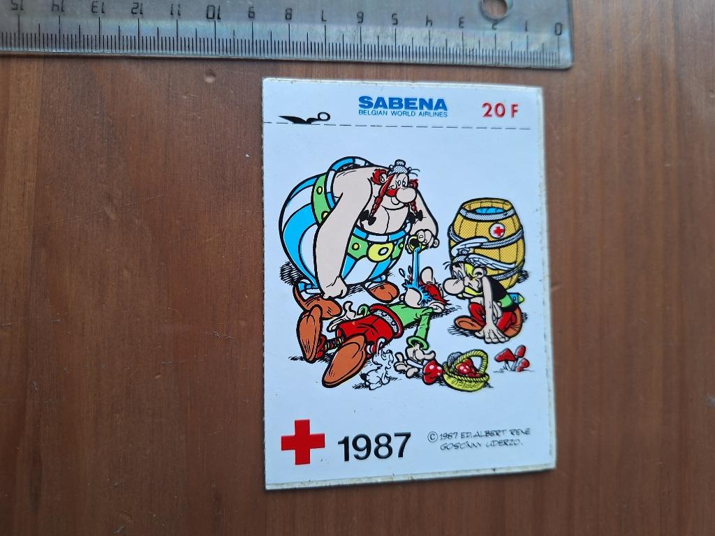 Vintage Rode Kruis sticker 1987 Sabena Asterix en Obelix, Ophalen of Verzenden, Gebruikt, Overige typen