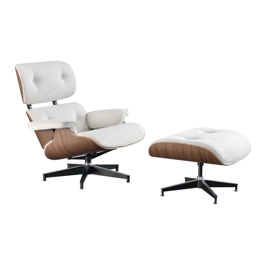 Eames Lounge Chair set met Ottoman in Walnoot Bouclé NIEUW, Neuf, Moins de 75 cm, Enlèvement ou Envoi, Tissus
