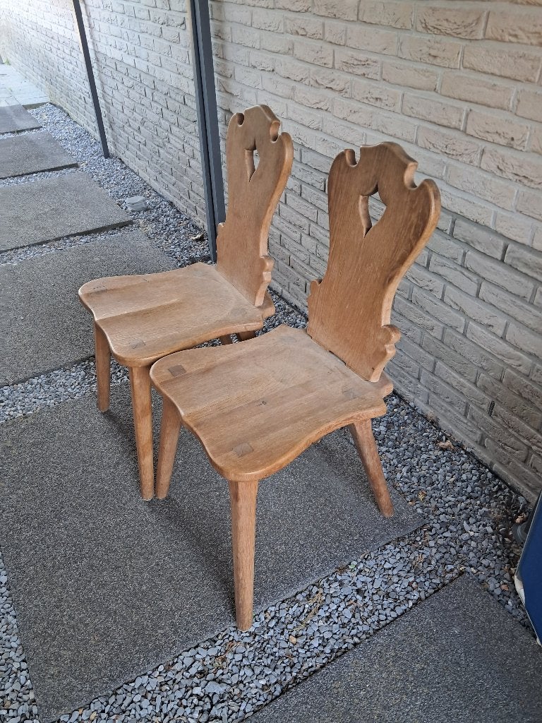 Massieve eiken tafel en 4 stoelen, Huis en Inrichting, Tafels | Eettafels, Ophalen, Gebruikt, Eikenhout, 50 tot 100 cm