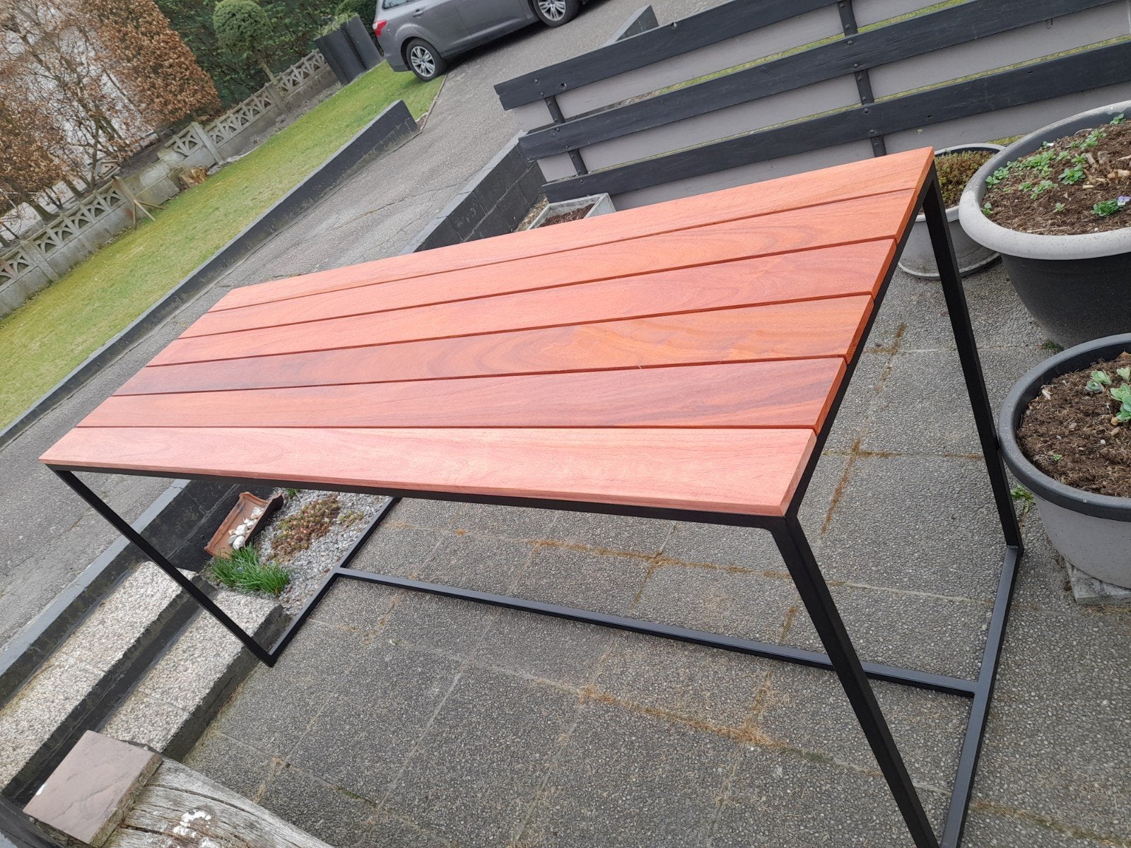 Table de bar ; fer émaillé ; serviette en bois, Jardin & Terrasse, Tables de jardin, Enlèvement, Neuf, Rectangulaire, Métal