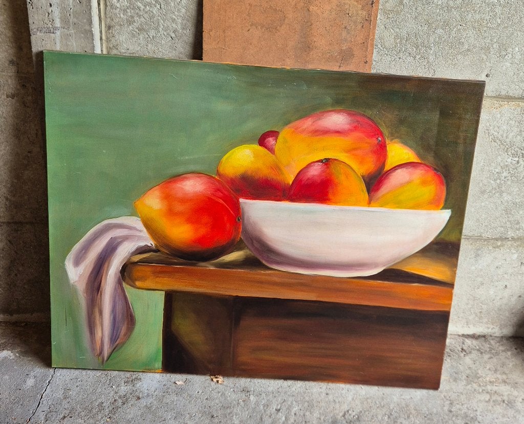 Schilderij fruit mango's, Antiek en Kunst, Ophalen, Overige stijlen, Doek, Stilleven
