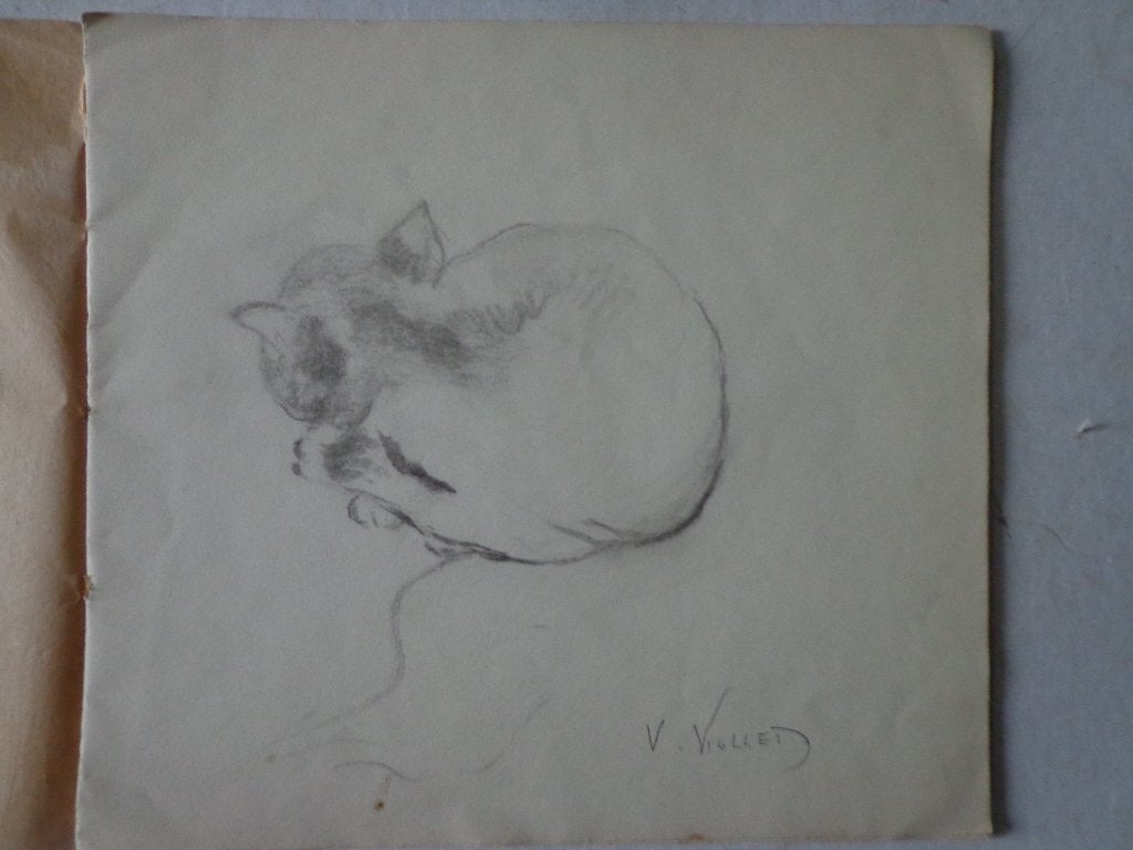 originele tekening van een kat door Victor Viollet-le-Duc, Antiquités & Art, Enlèvement ou Envoi, Dessin, Dessin au crayon, Signé