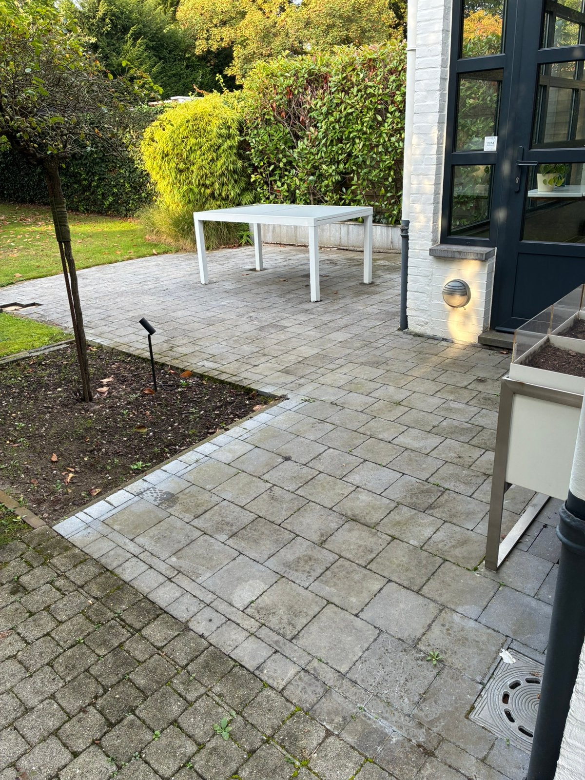 Belgische blauwe terrassteen 20x20x3cm en boording 10x10x3cm, Jardin & Terrasse, Enlèvement, Utilisé, Pierre naturelle, Tuiles de terrasse
