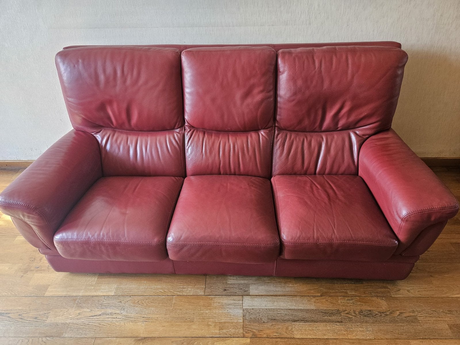 Leren zetel 3-zit  + 2x 1-zit, Huis en Inrichting, Ophalen, Gebruikt, Leer, Rechte bank