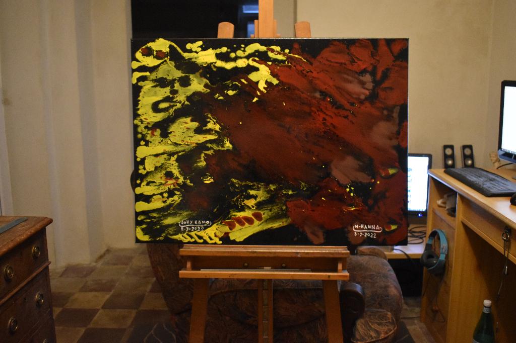 Volcano Magma Abstract Painting, By Joky Kamo, Antiquités & Art, Art | Peinture | Abstraite, Enlèvement