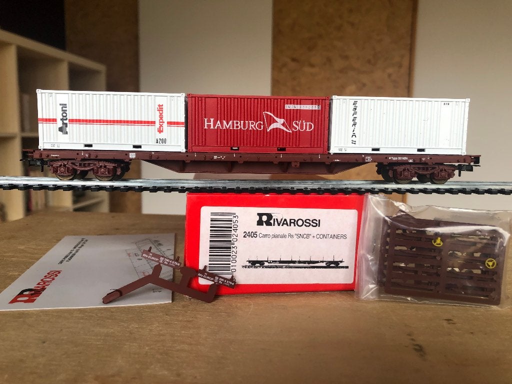RIVAROSSI 2405 SNCB WAGON Rs PORTE CONTENEURS HO, Verzenden, Zo goed als nieuw, Wagon