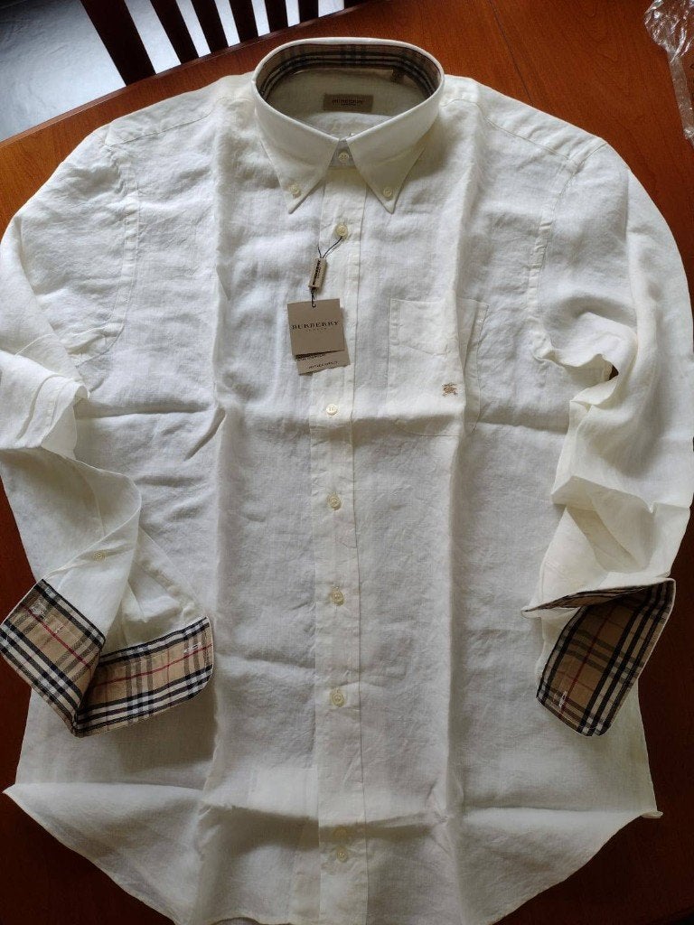 Burberry hemd wit, bewerkt linnen, size 4, NIEUW, Wit, Nieuw, Ophalen of Verzenden, Halswijdte 41/42 (L)