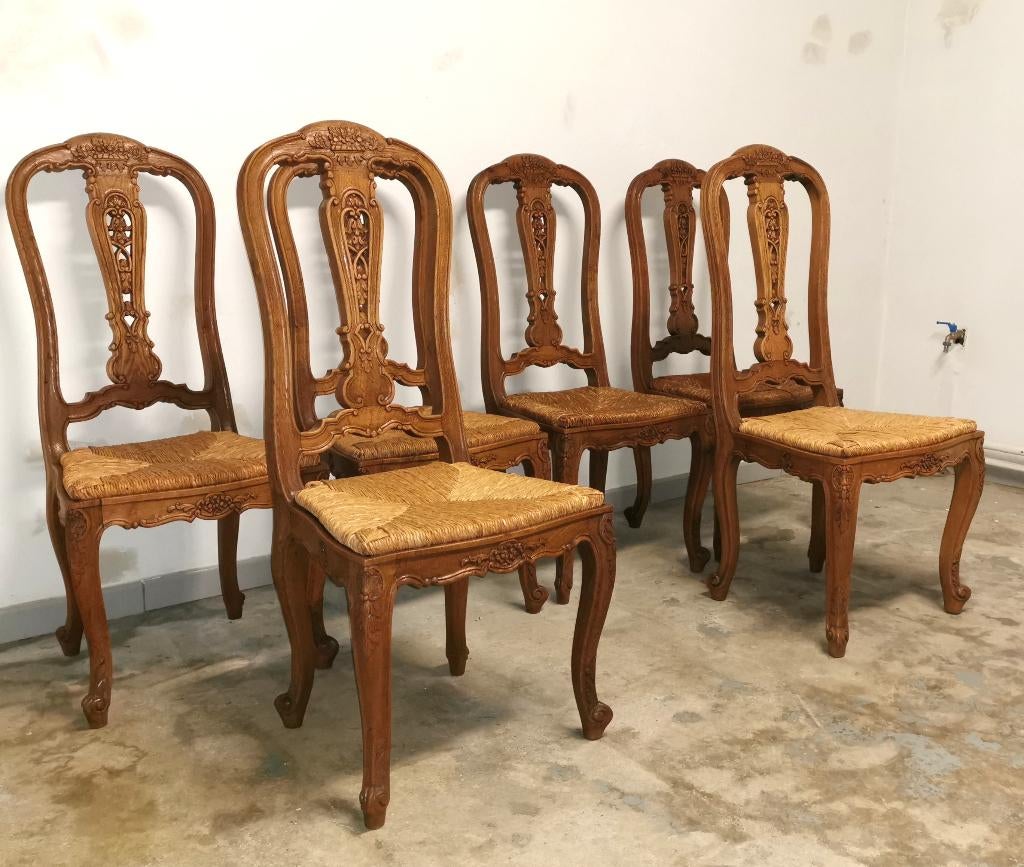 6 chaises anciennes liégeoises à haut dossier en chêne, Enlèvement