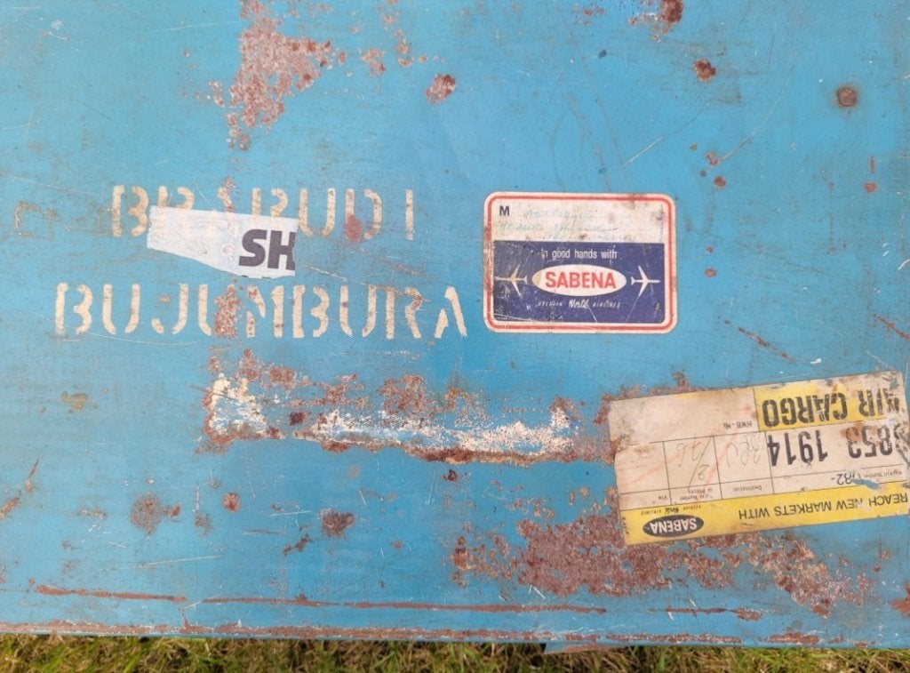 Sabena vintage metaal koffer Brarudi Bujumbura Burundi Congo, Verzamelen, Ophalen, Gebruikt