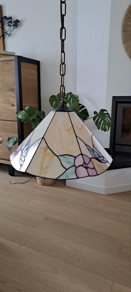 Vintage hanglamp tiffany stijl, Keramiek, Zo goed als nieuw, Tiffany, E27 (groot)