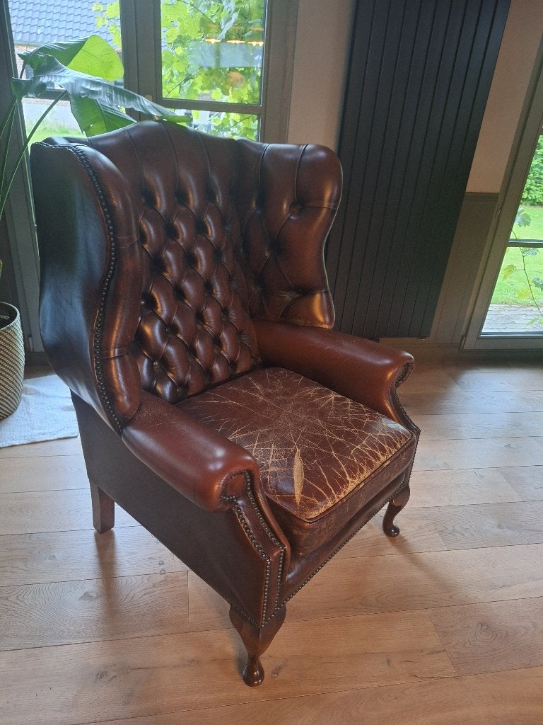 2 karaktervolle hoge fauteuils/zetels, Ophalen, Gebruikt, Leer