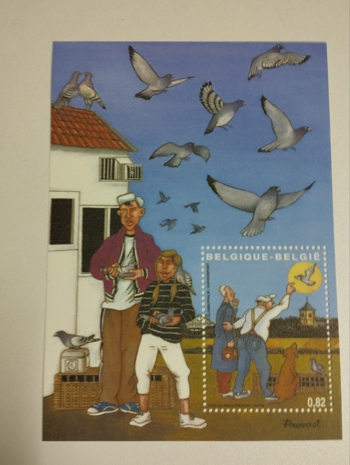 Een postzegelblok over de duiven die vliegen in de lucht, Verzamelen, Ophalen