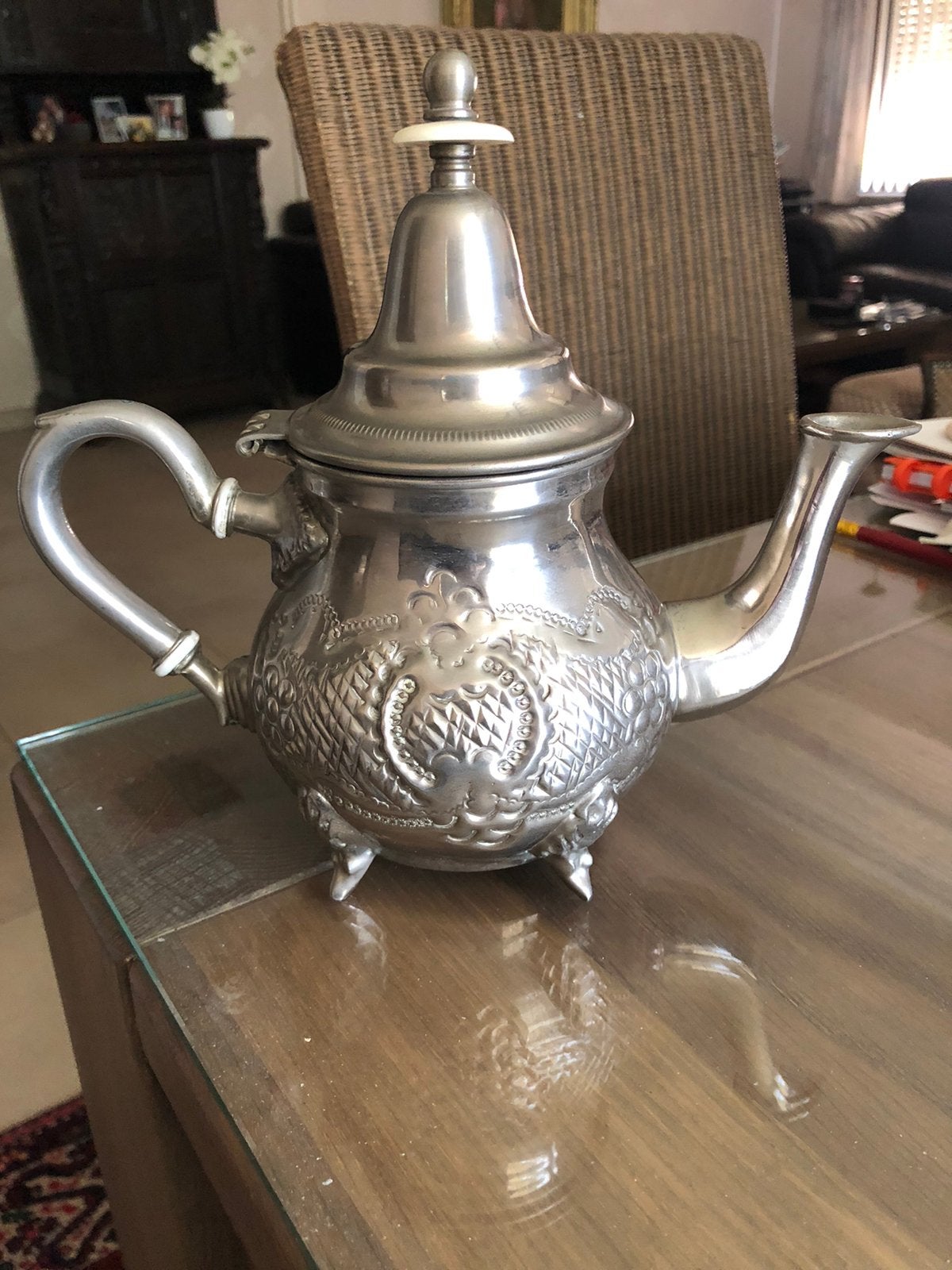Vintage authentieke theepot Marokko -  getekend, Ophalen of Verzenden